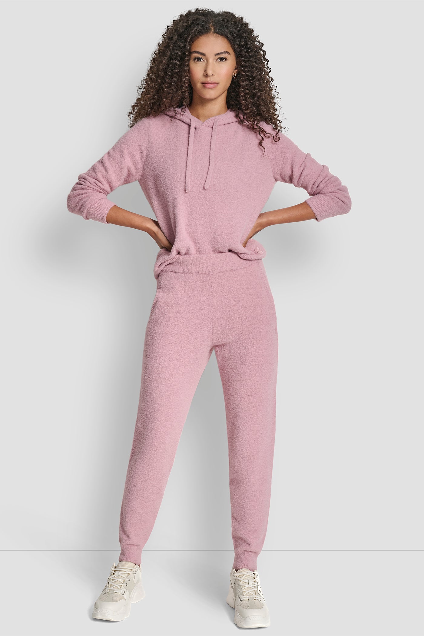 FEATHER YARN JOGGER WITH POCKETS AND TONAL LOGO - DUSTY MAUVE - 2