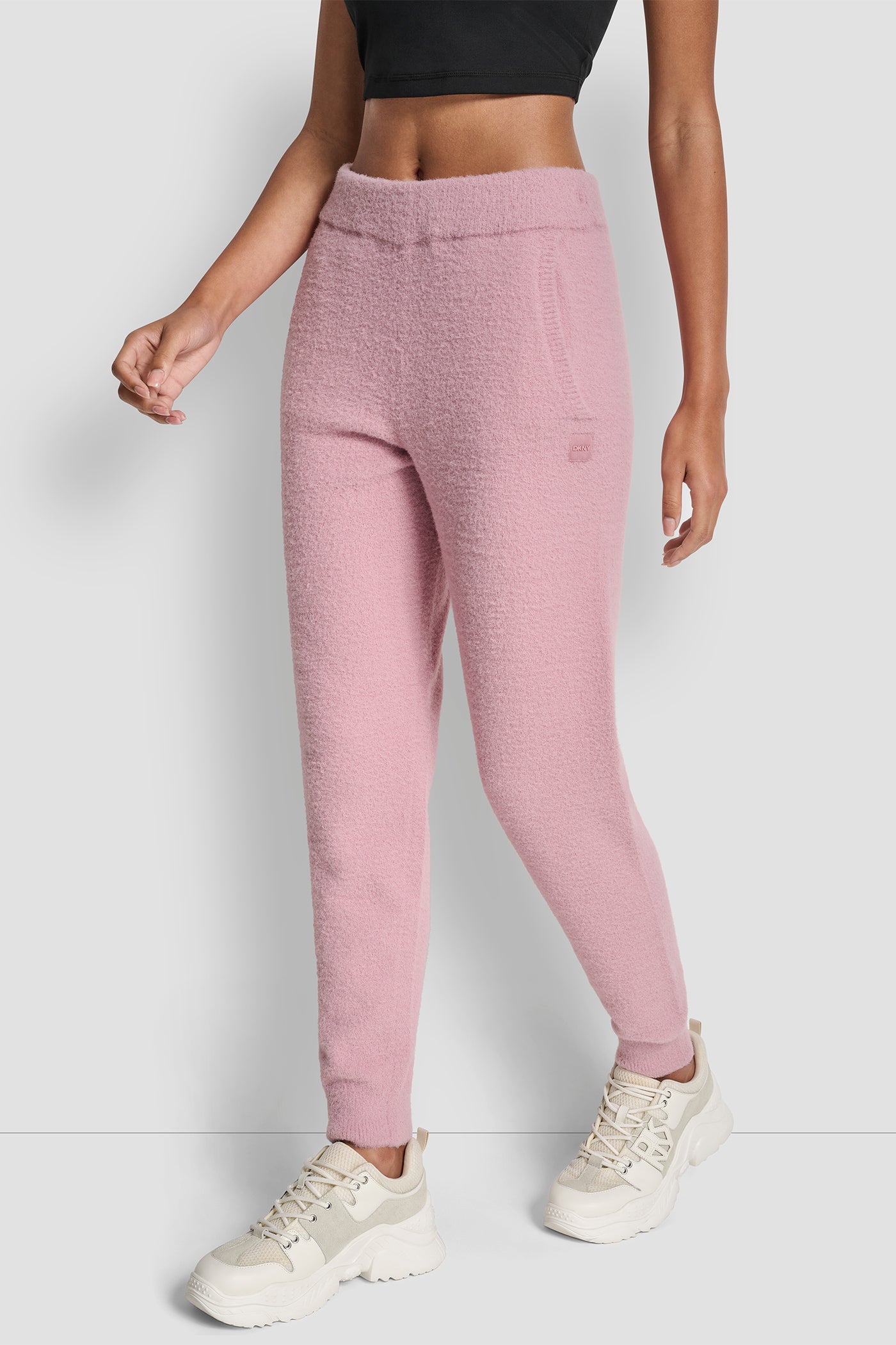 FEATHER YARN JOGGER WITH POCKETS AND TONAL LOGO - DUSTY MAUVE - 4