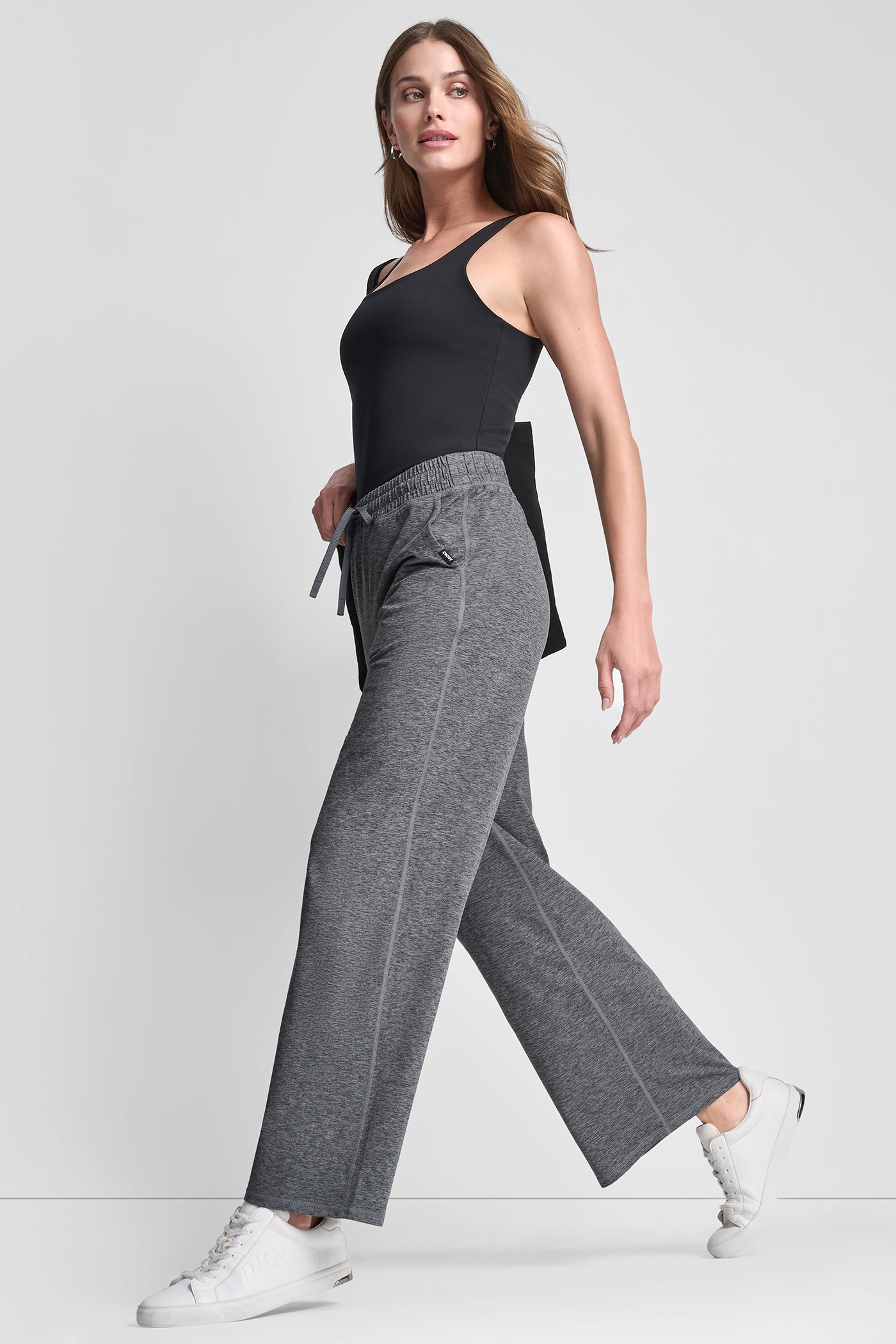 MID-RISE SPACEDYE WIDE LEG PANT - Black - 1