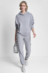 METALLIC BUBBLE LOGO FLEECE DROP SHOULDER HOODIE - Pearl Grey Heather - 2