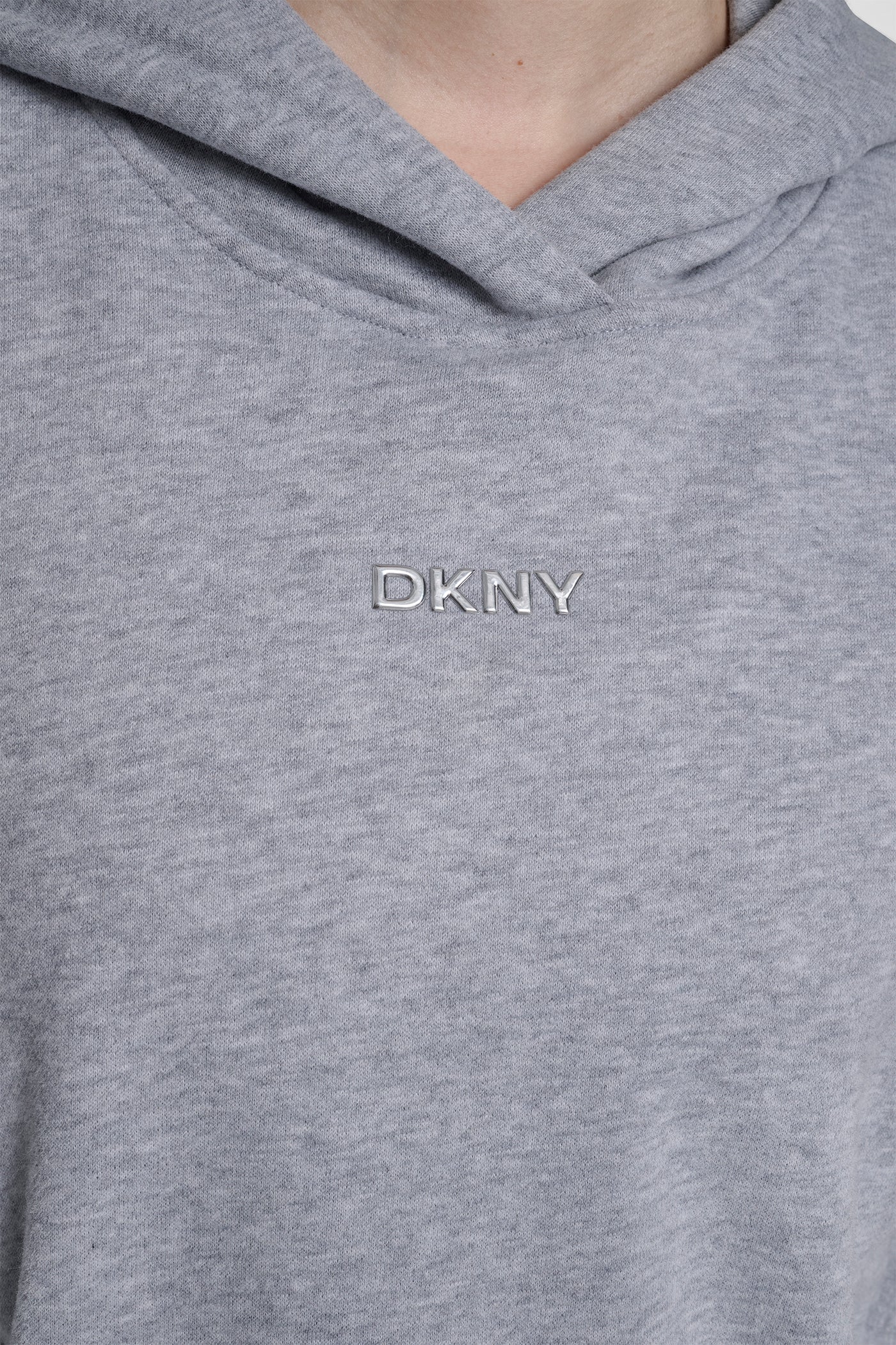 METALLIC BUBBLE LOGO FLEECE DROP SHOULDER HOODIE - Pearl Grey Heather - 5