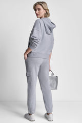 METALLIC BUBBLE LOGO FLEECE DROP SHOULDER HOODIE - Pearl Grey Heather - 3