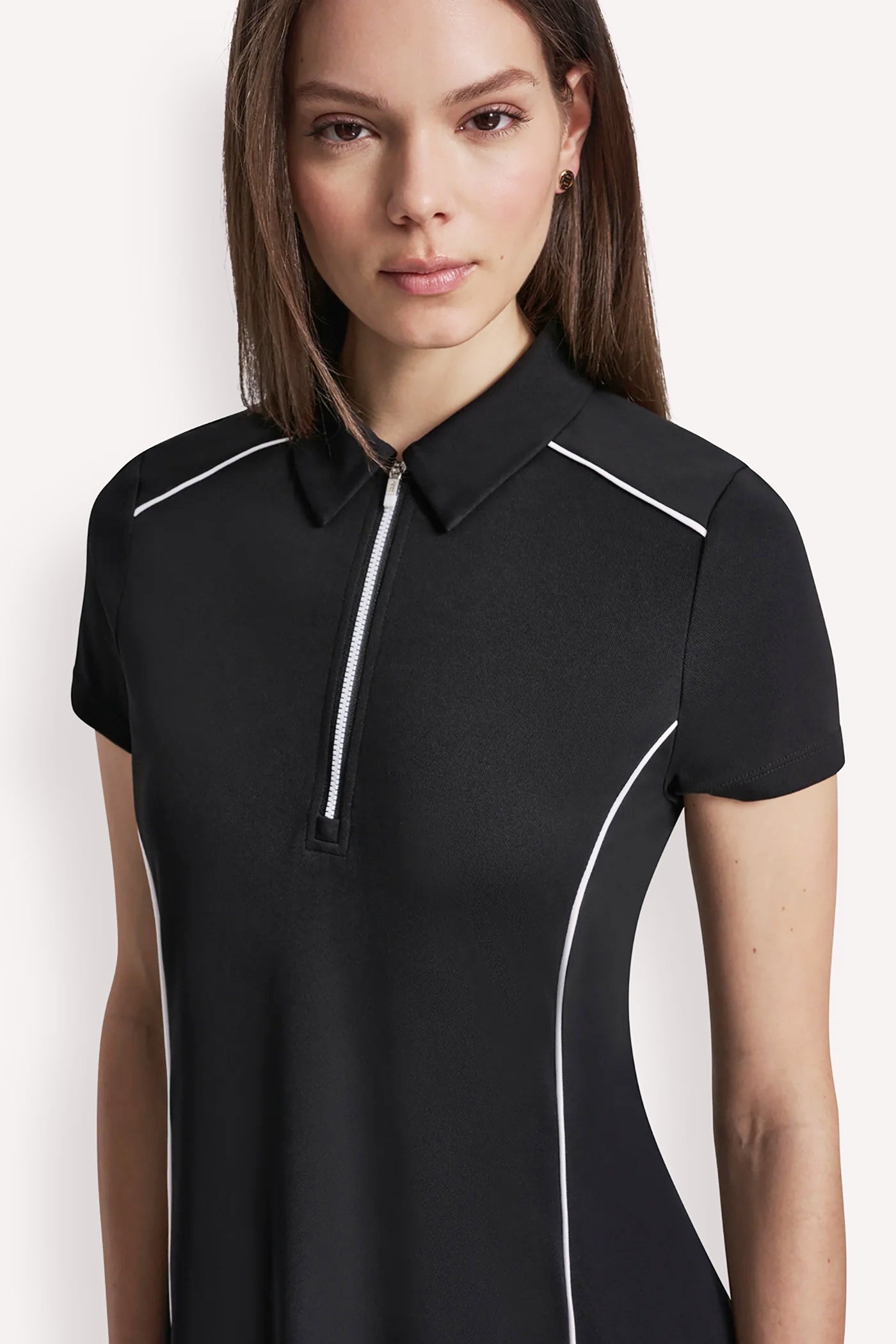 HALF-ZIP POLO DRESS WITH CONTRAST PIPING - Black/White - 5