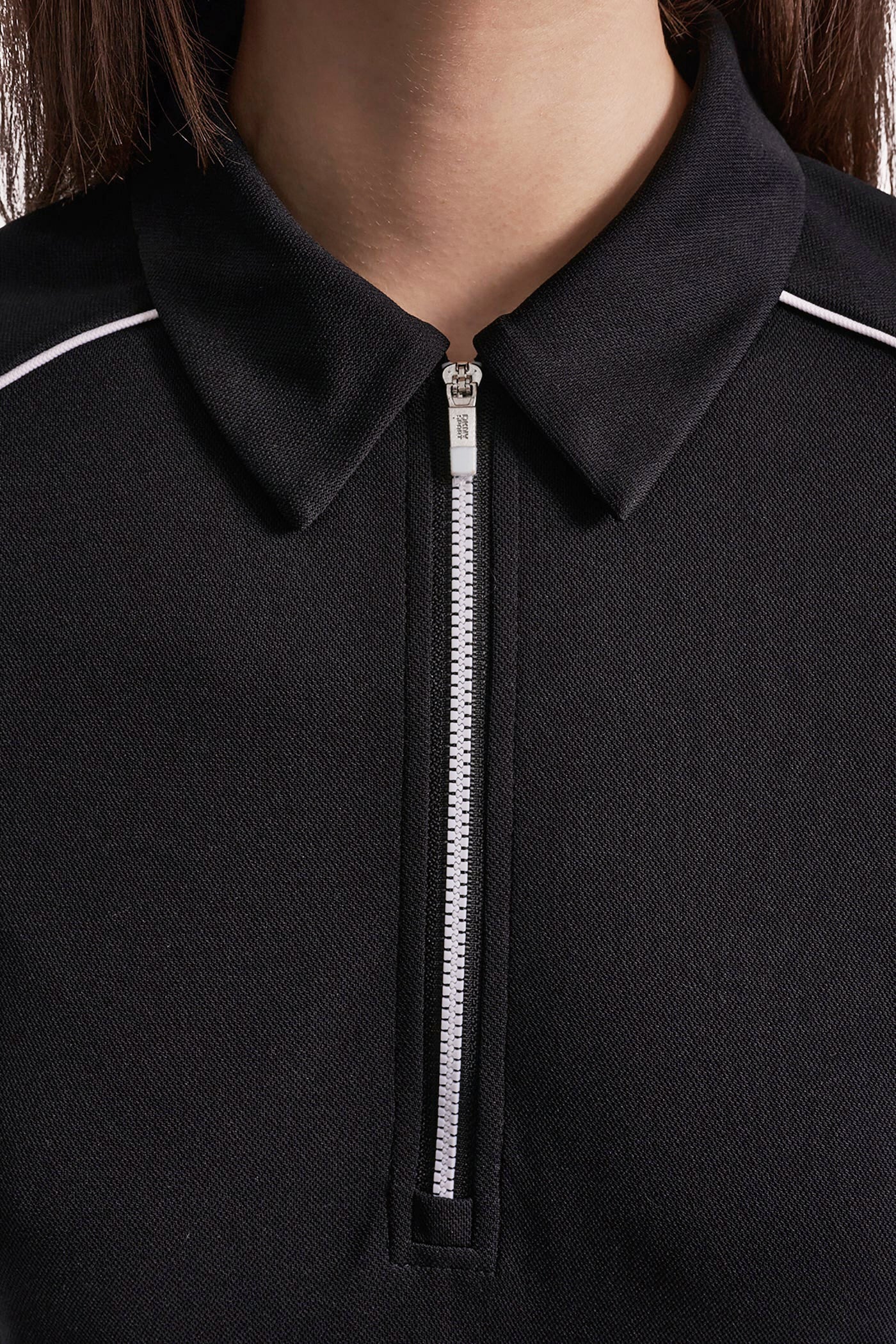 HALF-ZIP POLO DRESS WITH CONTRAST PIPING - Black/White - 6