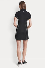 HALF-ZIP POLO DRESS WITH CONTRAST PIPING - Black/White - 3