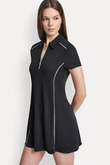 HALF-ZIP POLO DRESS WITH CONTRAST PIPING - Black/White - 2