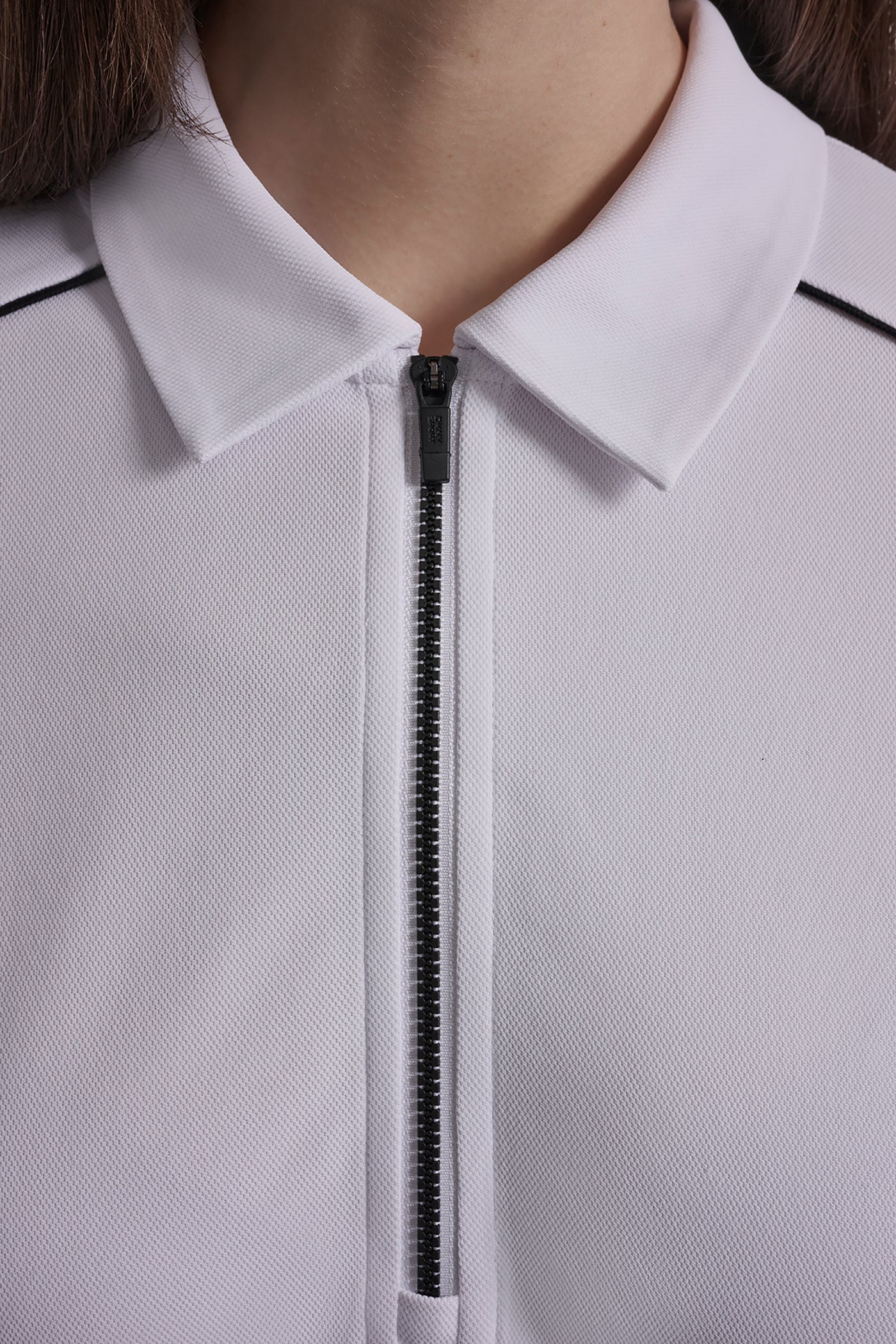 HALF-ZIP POLO DRESS WITH CONTRAST PIPING - White/Black - 7
