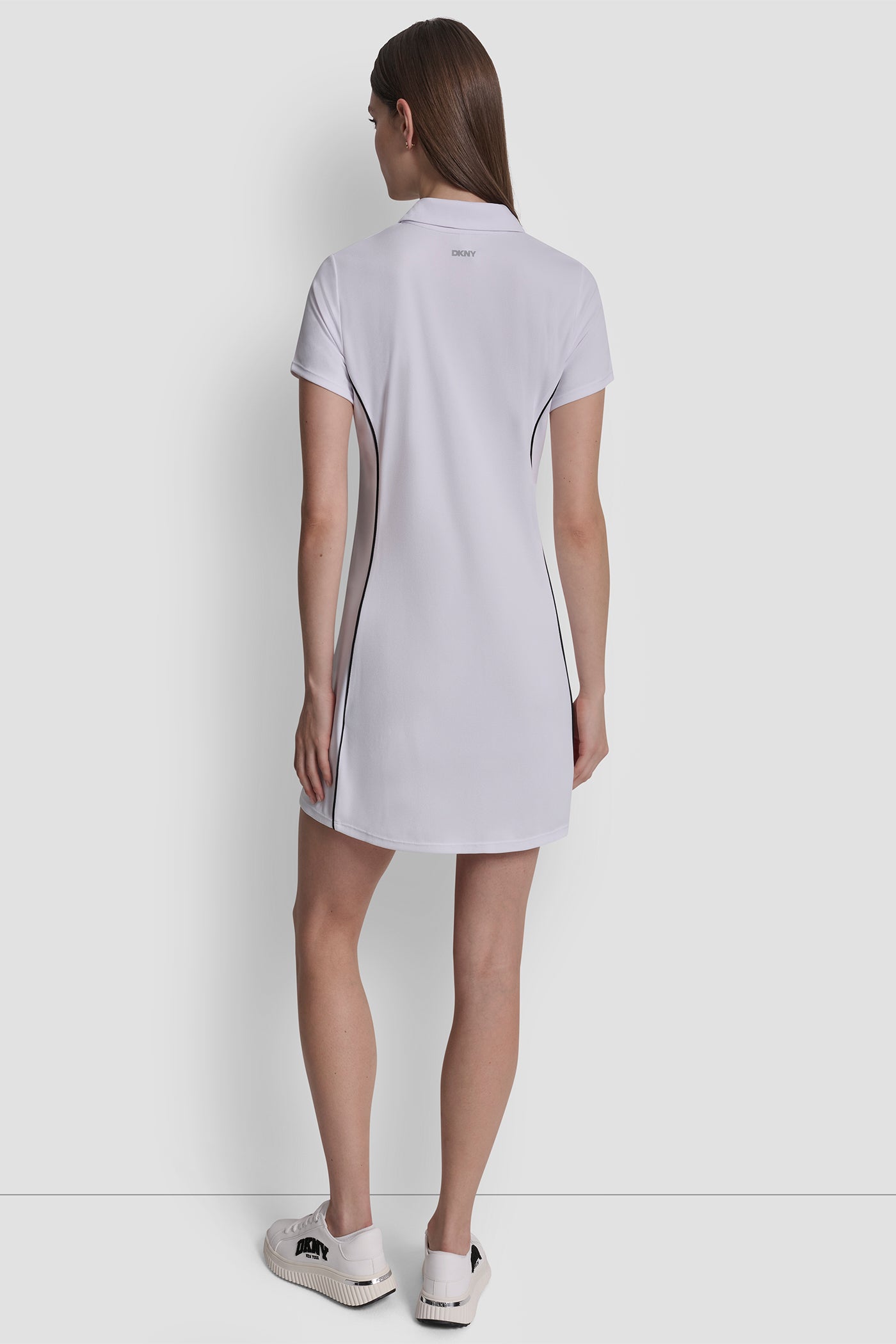 HALF-ZIP POLO DRESS WITH CONTRAST PIPING - White/Black - 3