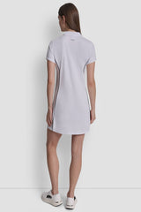 HALF-ZIP POLO DRESS WITH CONTRAST PIPING - White/Black - 3