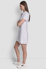 HALF-ZIP POLO DRESS WITH CONTRAST PIPING - White/Black - 4