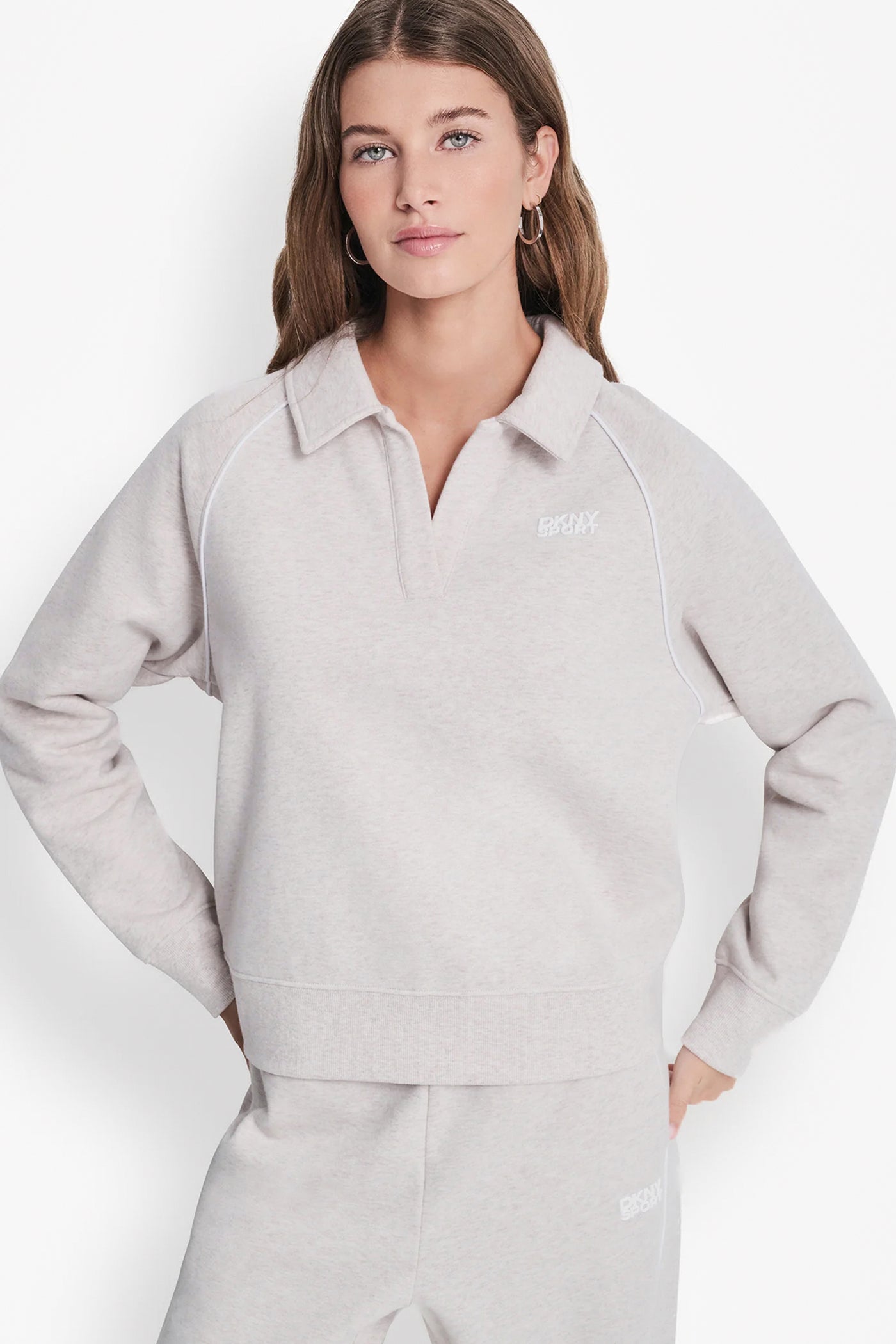 PIPED LOGO POLO SWEATSHIRT - Cortado Heather/White - 2