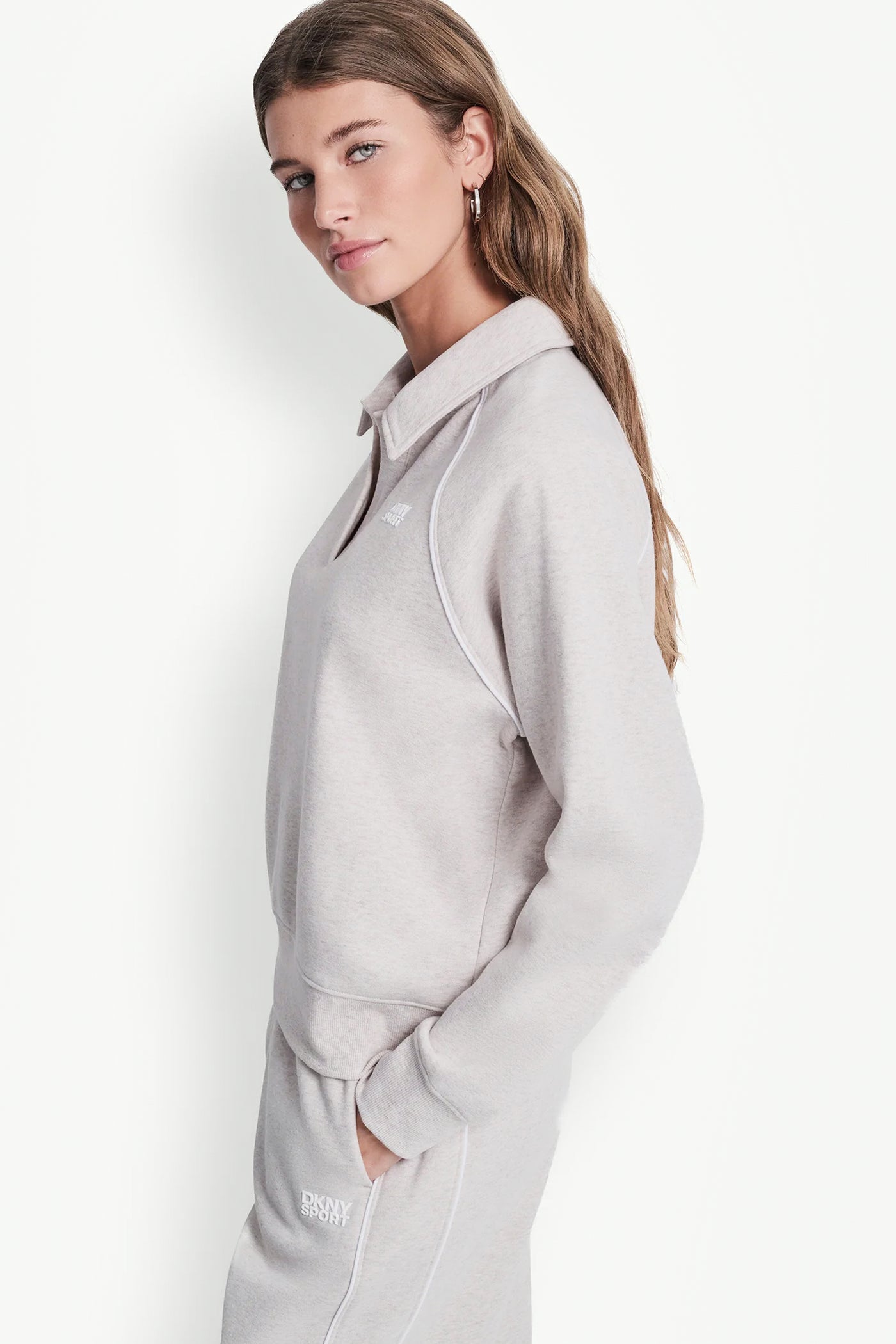 PIPED LOGO POLO SWEATSHIRT - Cortado Heather/White - 4