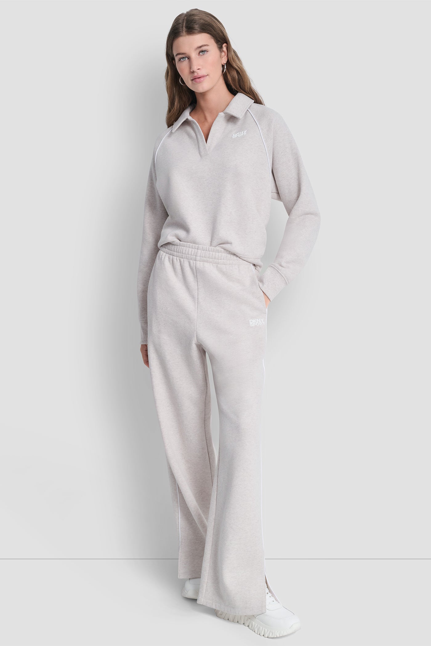 HIGH-RISE PIPED TRACK PANTS - Cortado Heather/White - 5