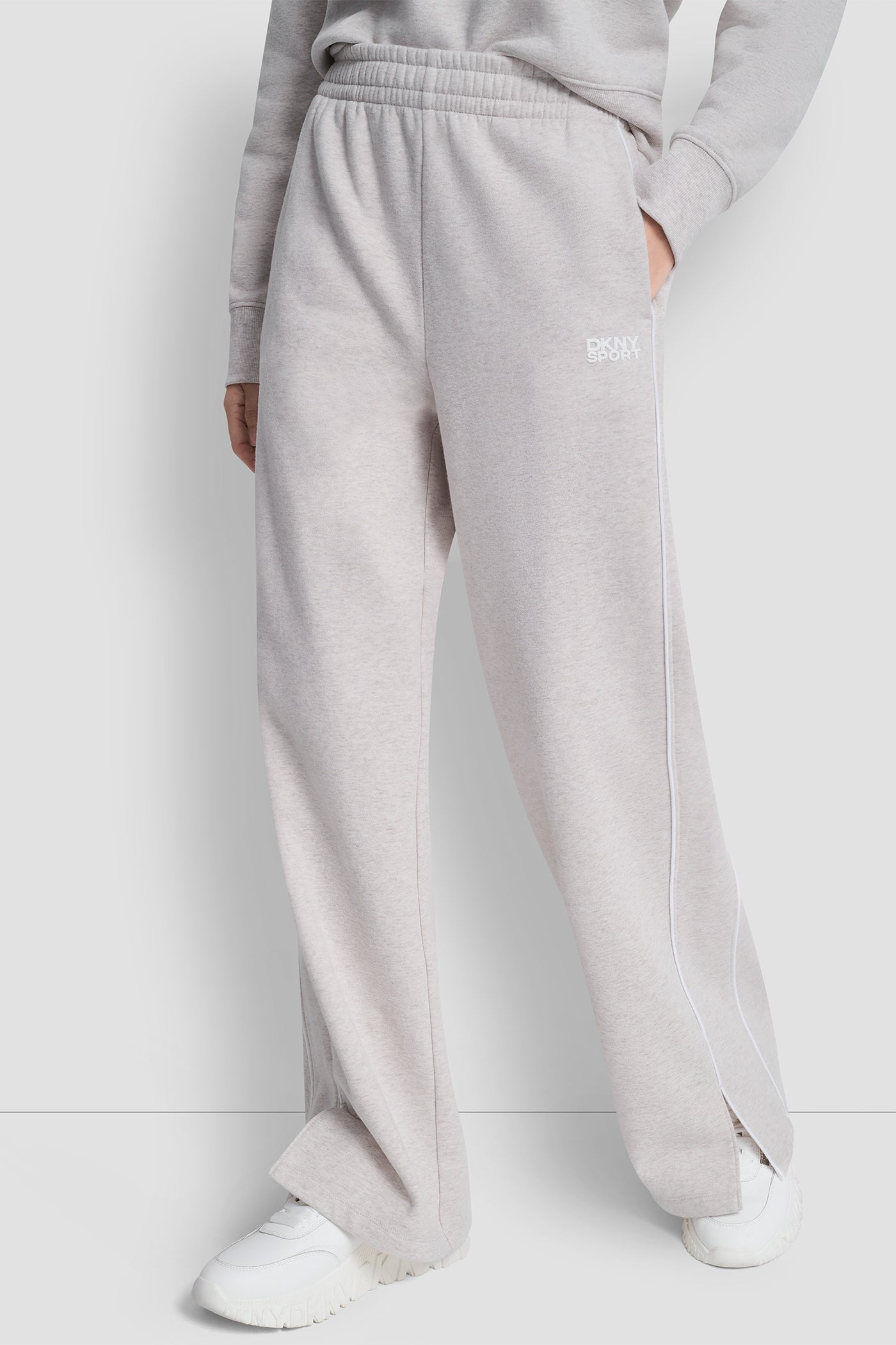 HIGH-RISE PIPED TRACK PANTS - Cortado Heather/White - 2