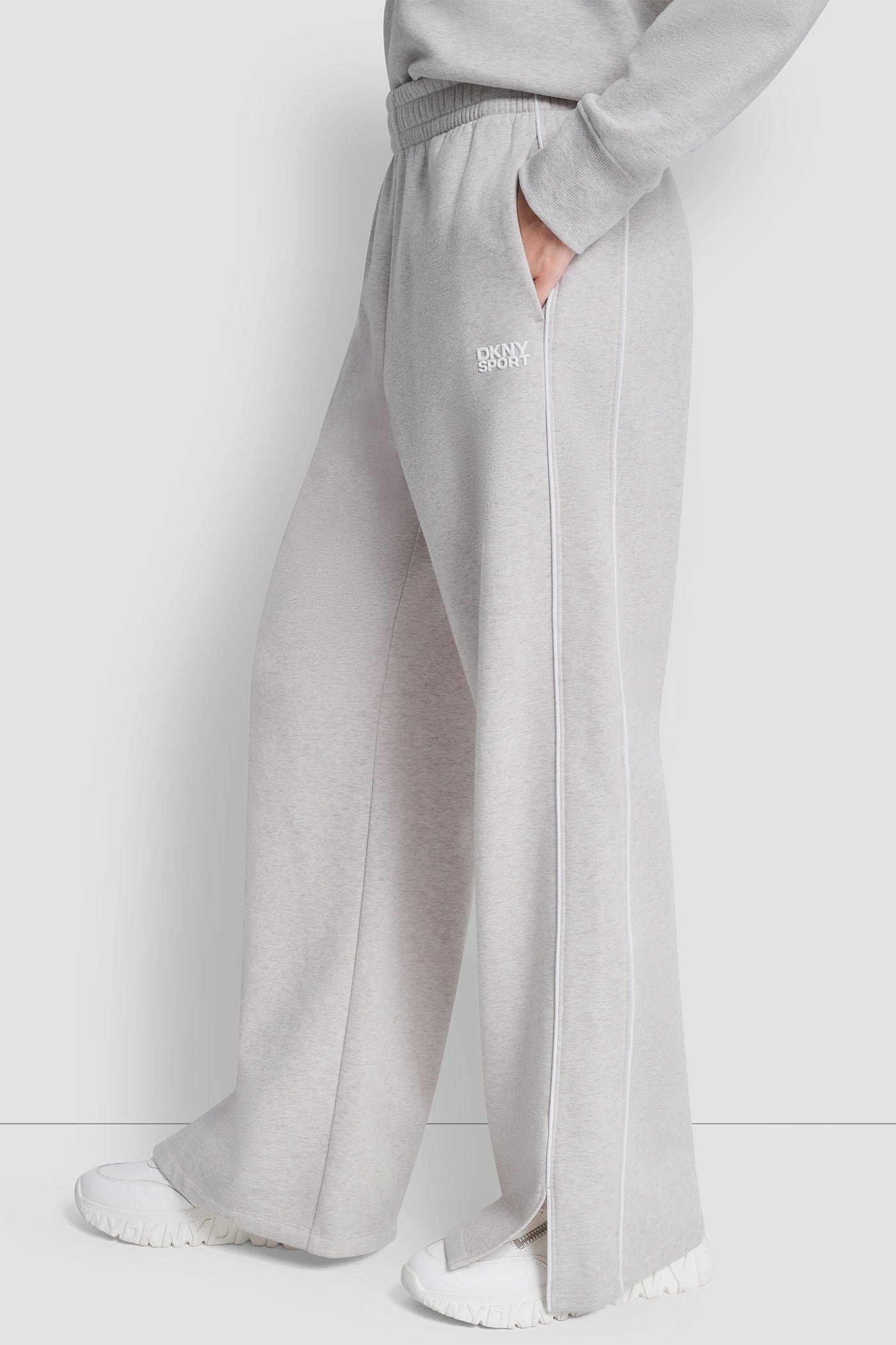 HIGH-RISE PIPED TRACK PANTS - Cortado Heather/White - 4