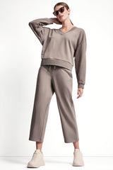 METALLIC BUBBLE LOGO V-NECK PULLOVER - Mushroom - 2