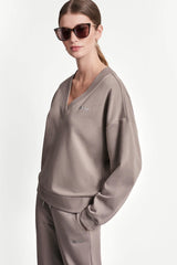 METALLIC BUBBLE LOGO V-NECK PULLOVER - Mushroom - 4