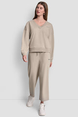 METALLIC BUBBLE LOGO V-NECK PULLOVER - Pebble - 2