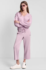METALLIC BUBBLE LOGO CROPPED HIGH-RISE PANTS - Pink Lavender - 2