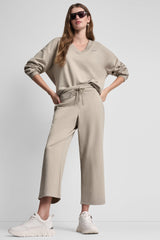 METALLIC BUBBLE LOGO CROPPED HIGH-RISE PANTS - Pebble - 1