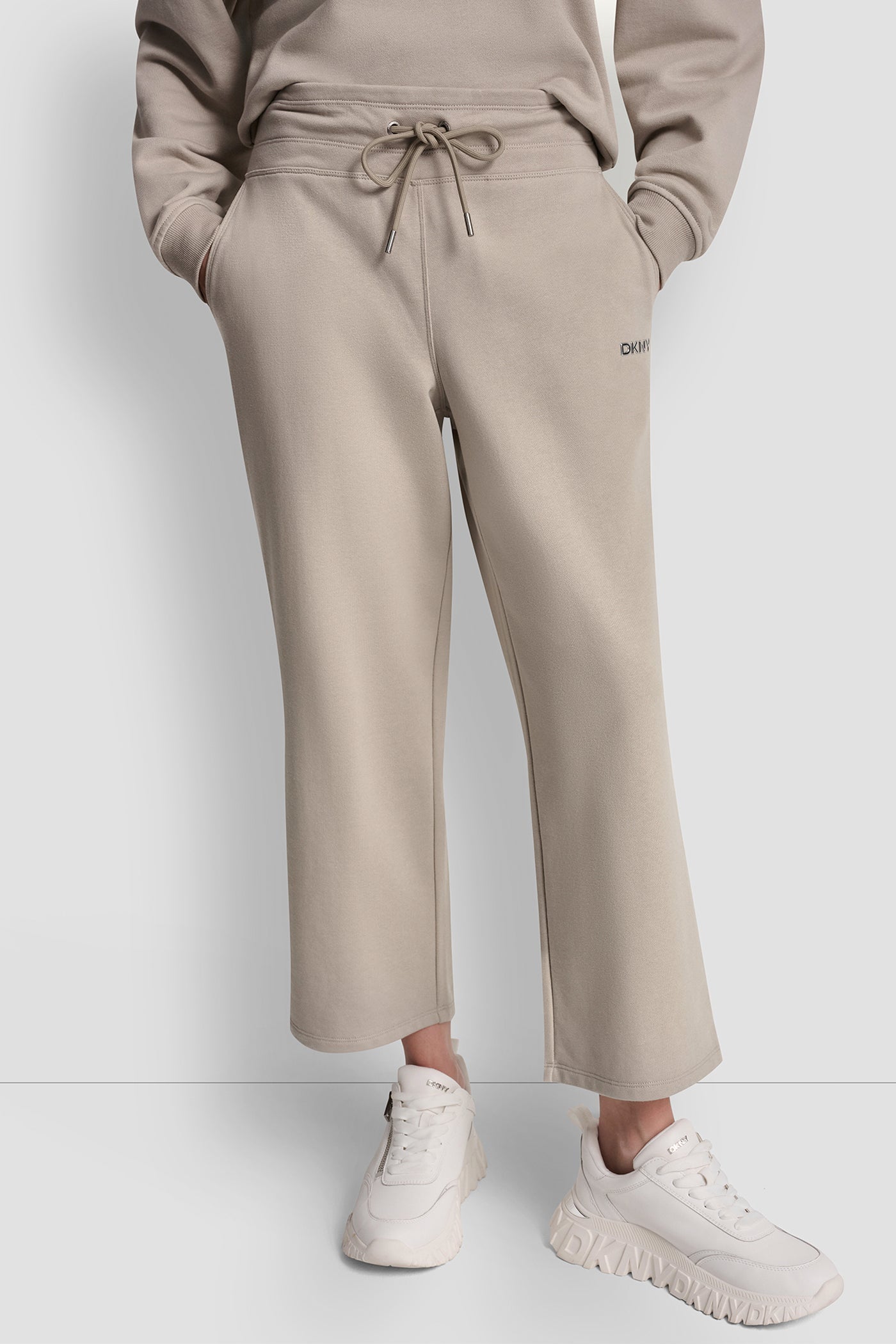 METALLIC BUBBLE LOGO CROPPED HIGH-RISE PANTS - Pebble - 2