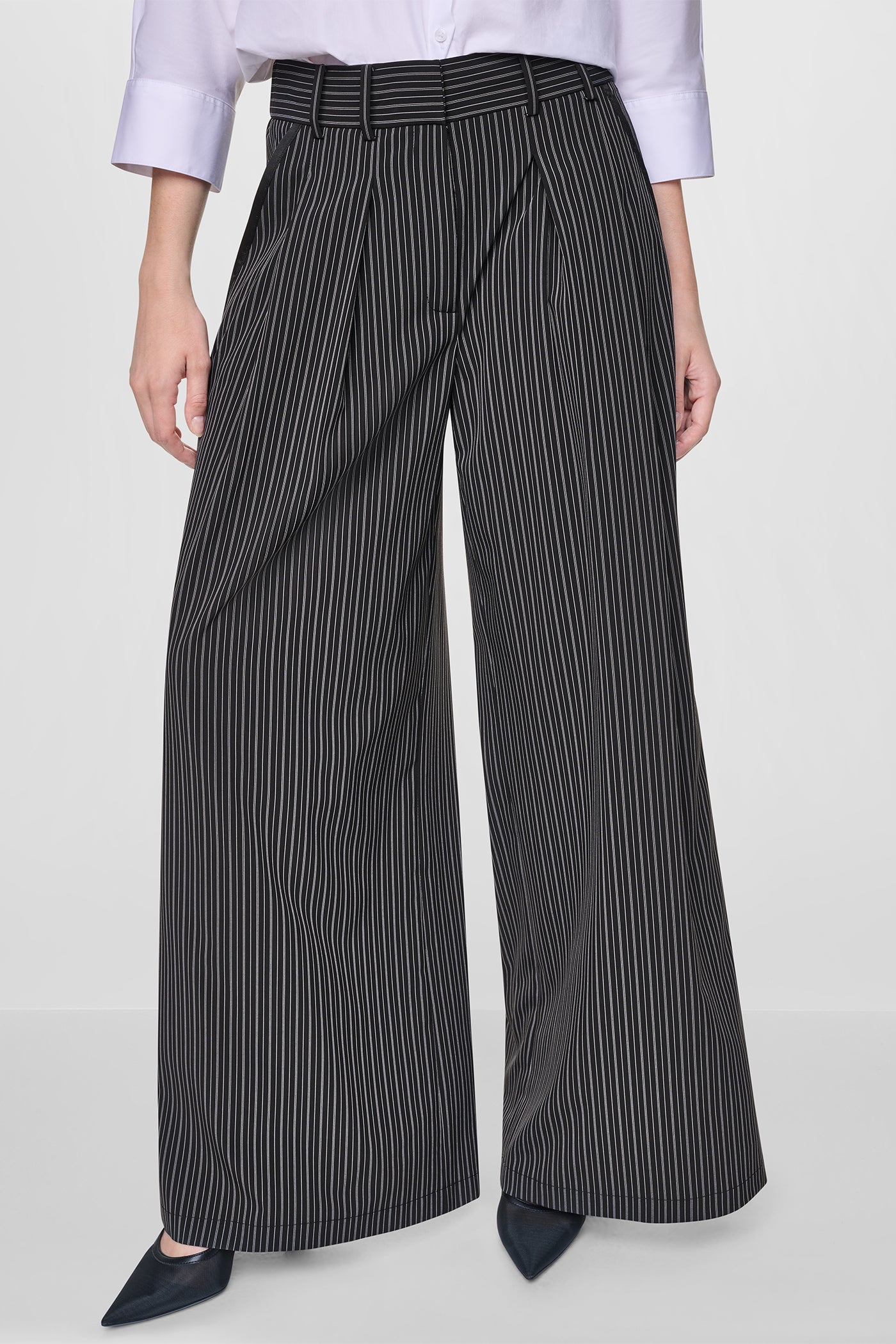PINSTRIPE PLEATED COMMUTER TROUSER - Black/Ivory - 2