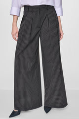 PINSTRIPE PLEATED COMMUTER TROUSER - Black/Ivory - 2