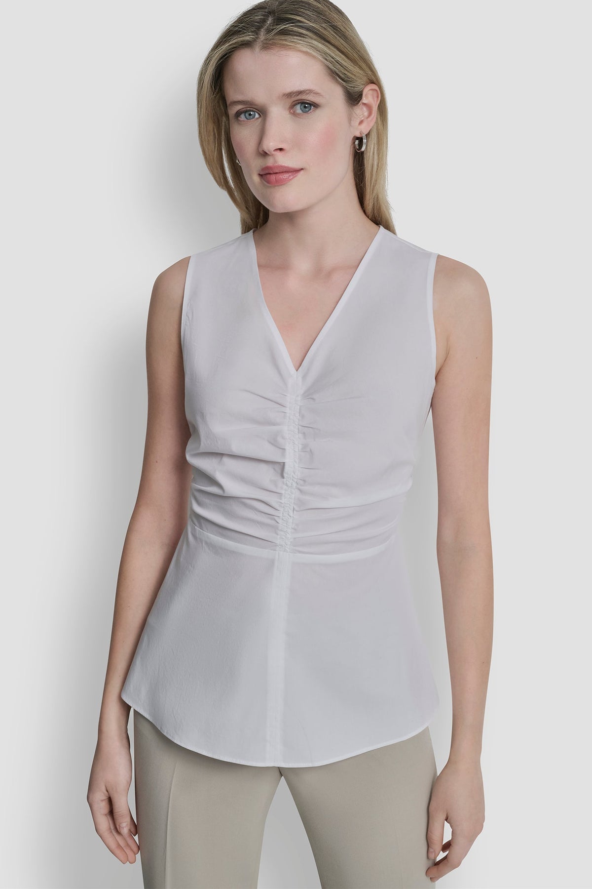 FRONT RUCHED SLEEVELESS TOP - White - 1