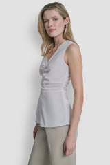 FRONT RUCHED SLEEVELESS TOP - White - 4