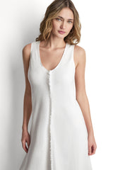 FRAYED LINEN MAXI DRESS - White - 2