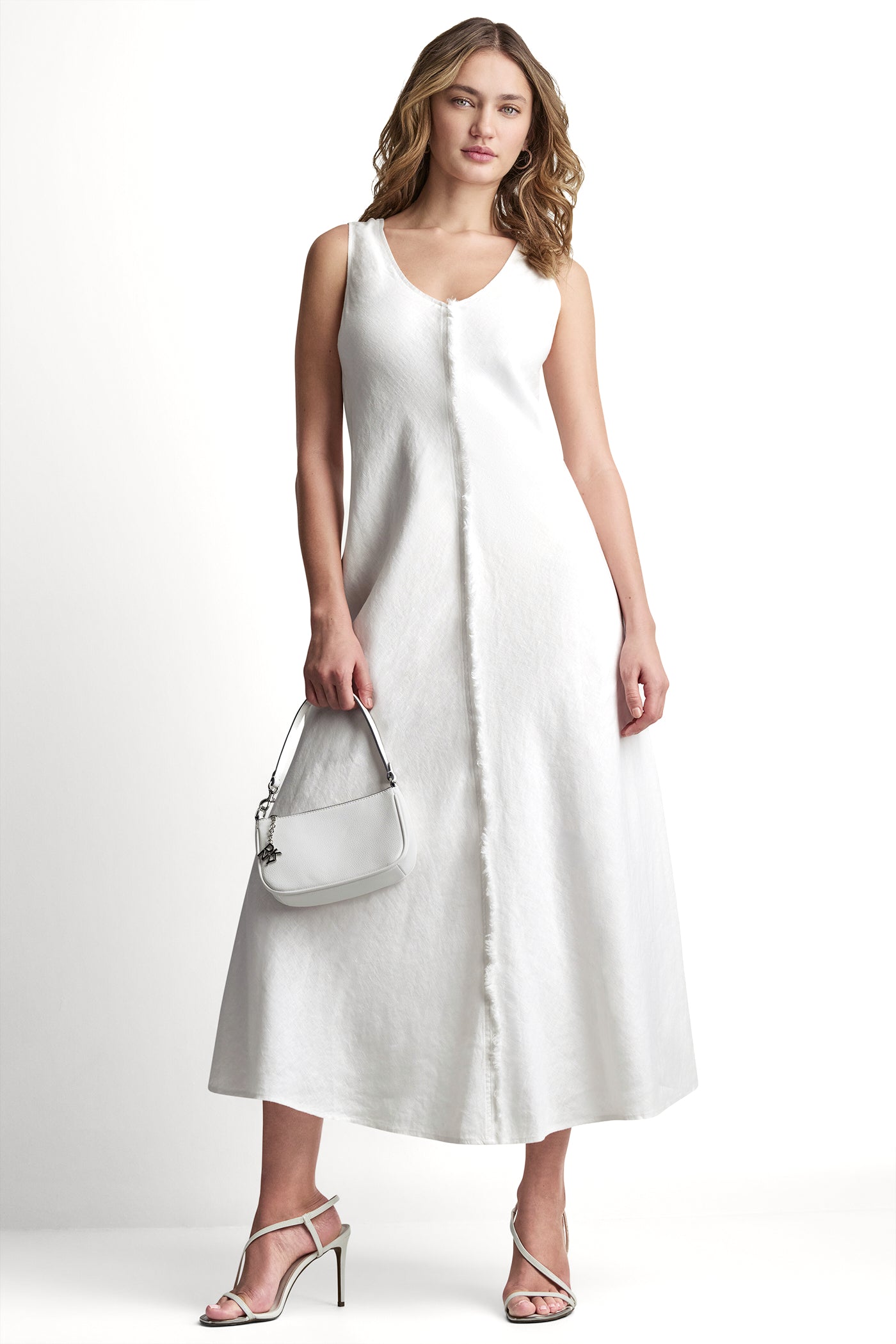 FRAYED LINEN MAXI DRESS - White - 1