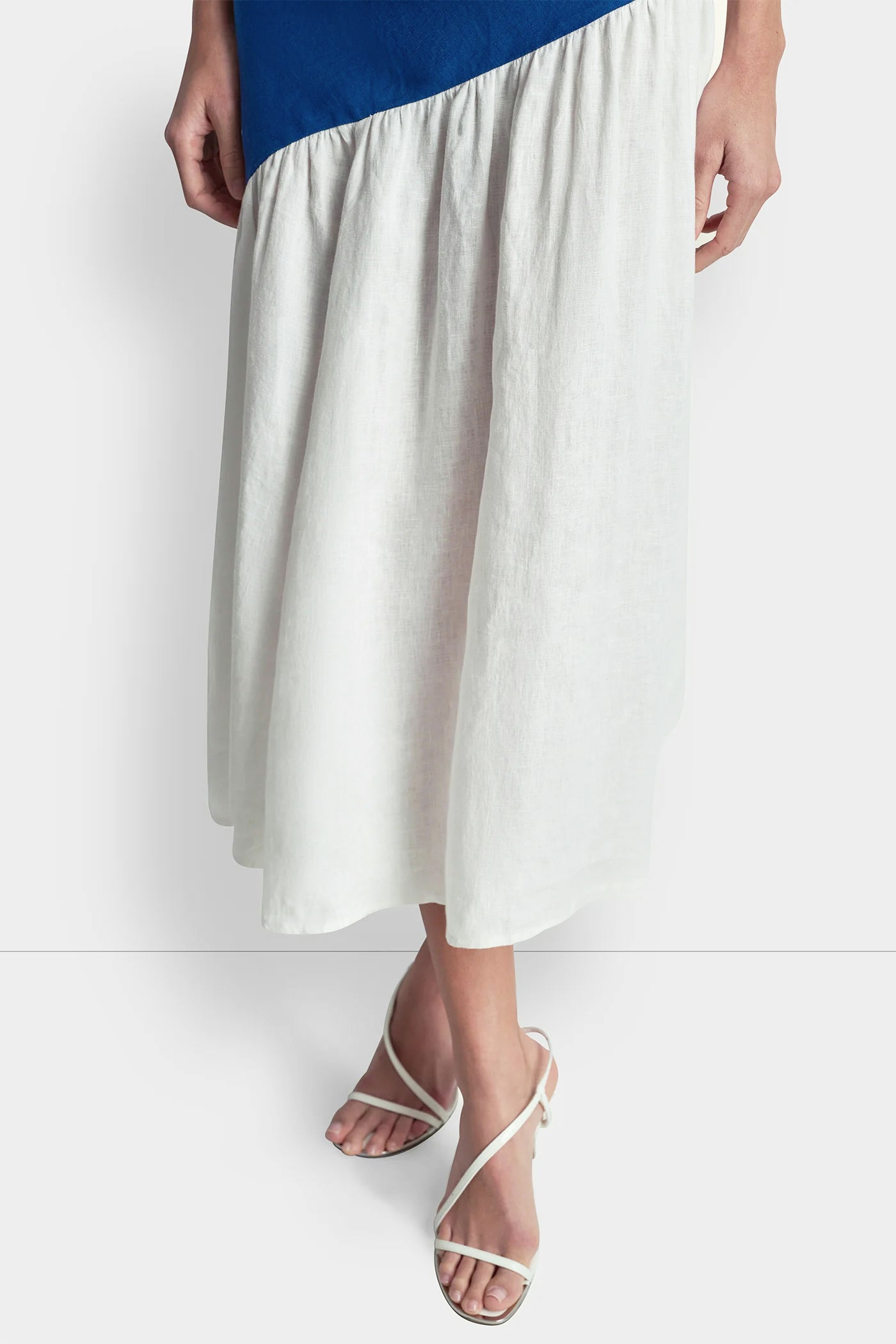 LINEN TWO-TONE MIDI DRESS - Admiral/White - 6