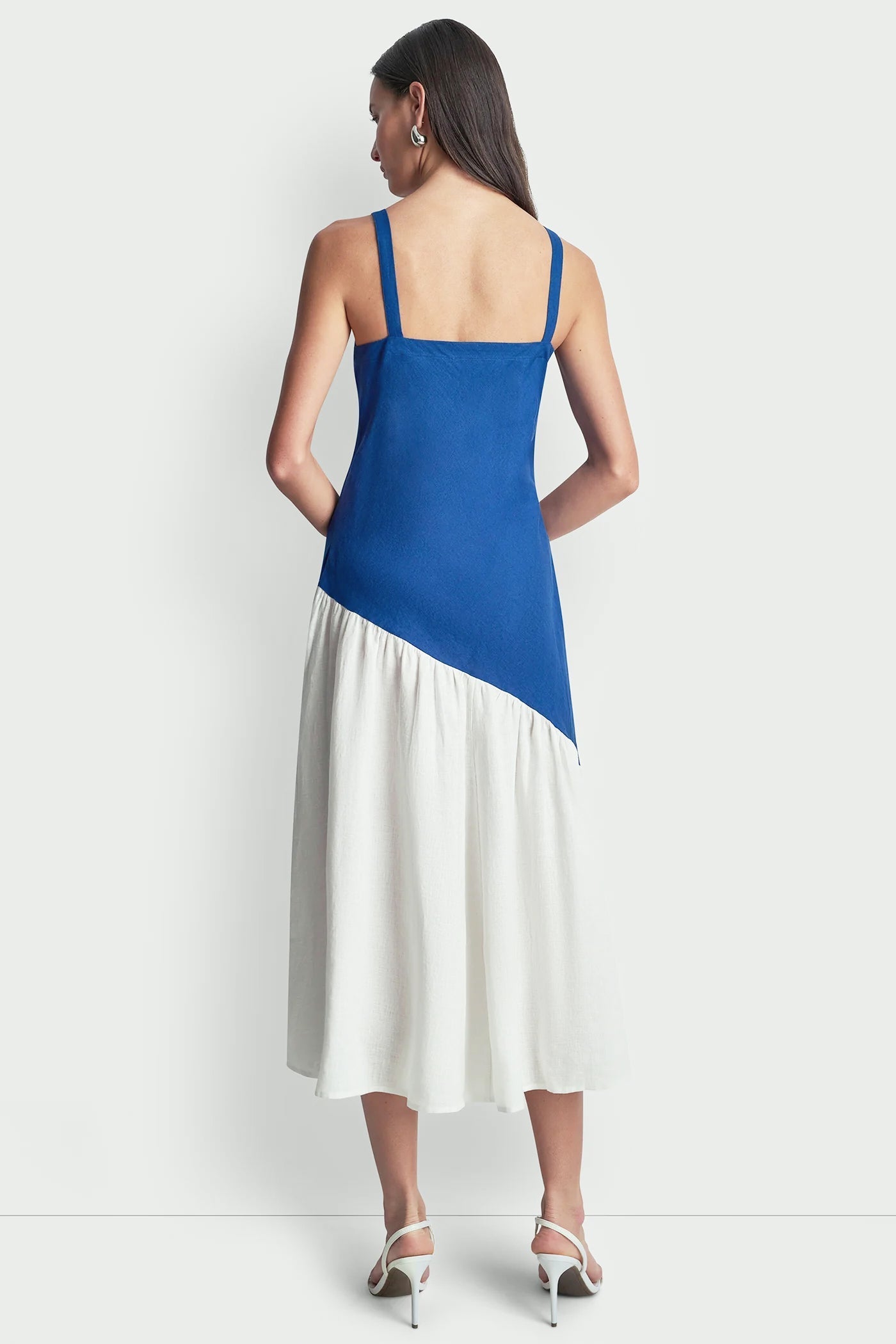 LINEN TWO-TONE MIDI DRESS - Admiral/White - 3