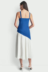 LINEN TWO-TONE MIDI DRESS - Admiral/White - 3