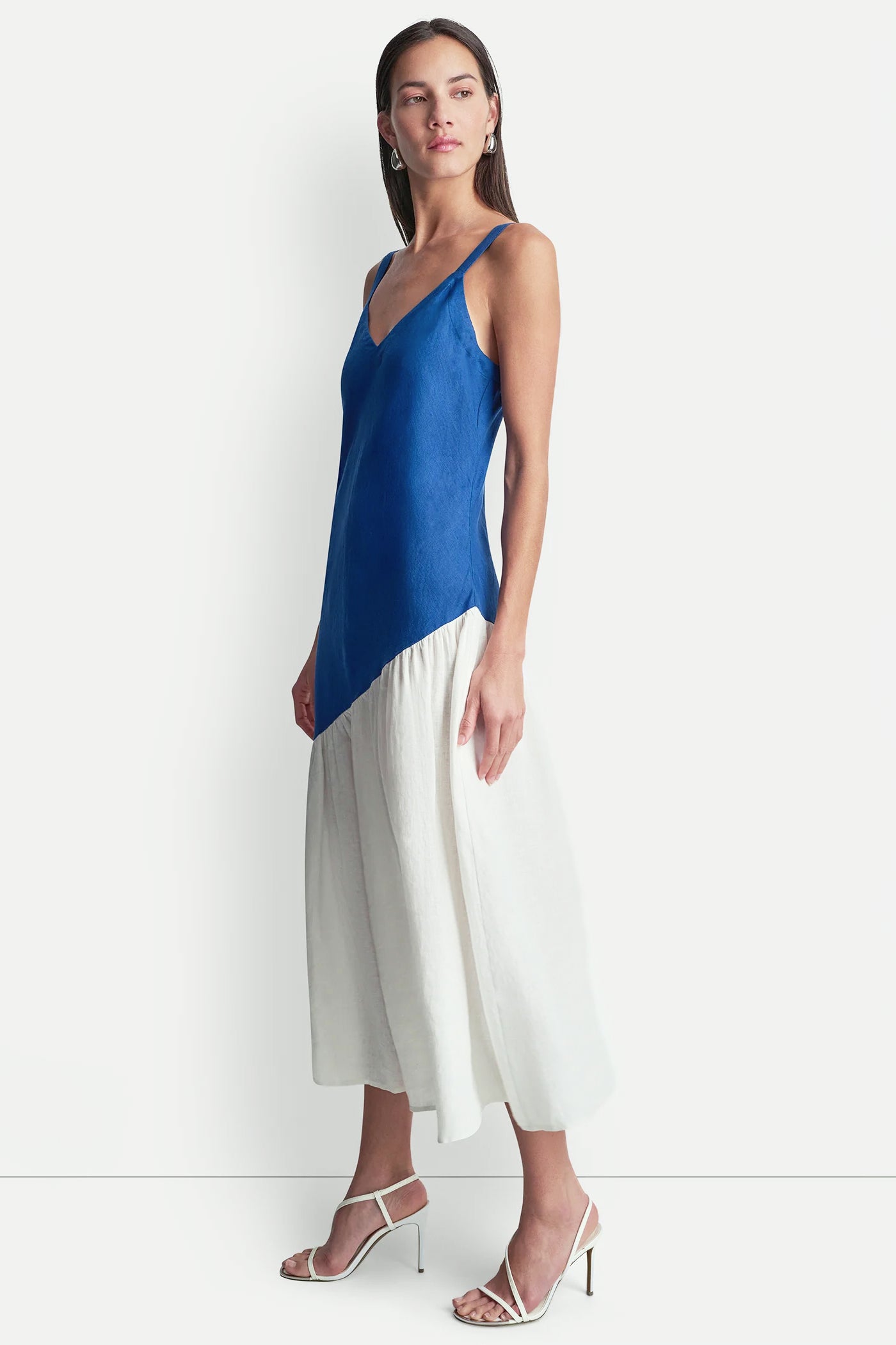 LINEN TWO-TONE MIDI DRESS - Admiral/White - 4