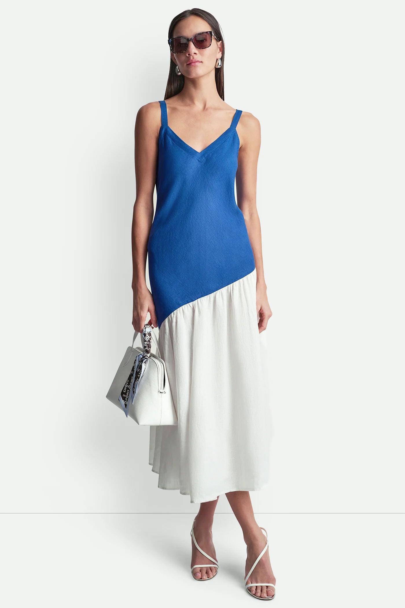 LINEN TWO-TONE MIDI DRESS - Admiral/White - 5