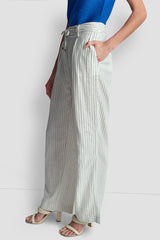 LINEN-BLEND PINSTRIPE PLEATED PANT - Ivory/Admiral - 4