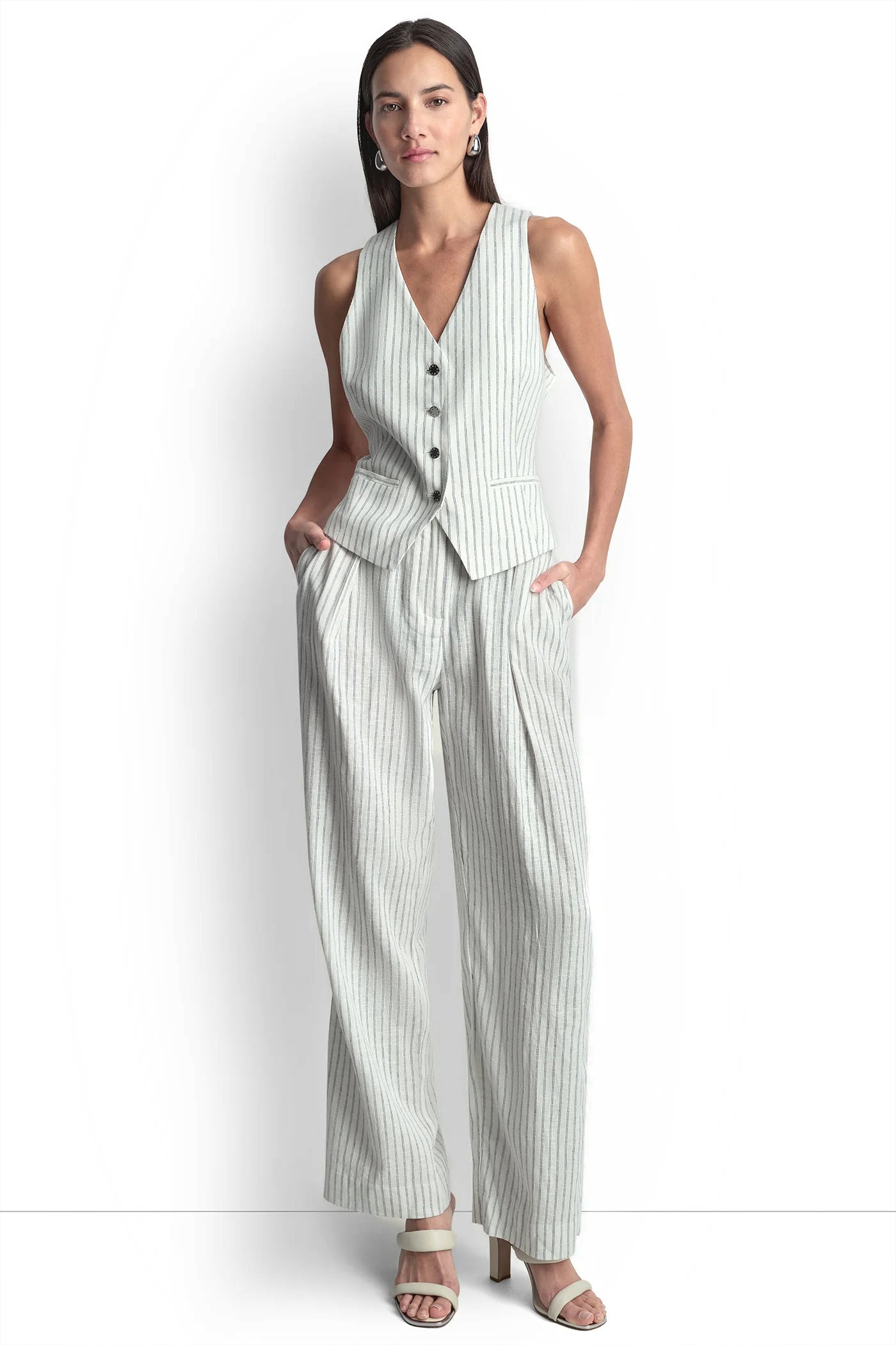 LINEN-BLEND STRIPED VEST - Ivory/Admiral - 2