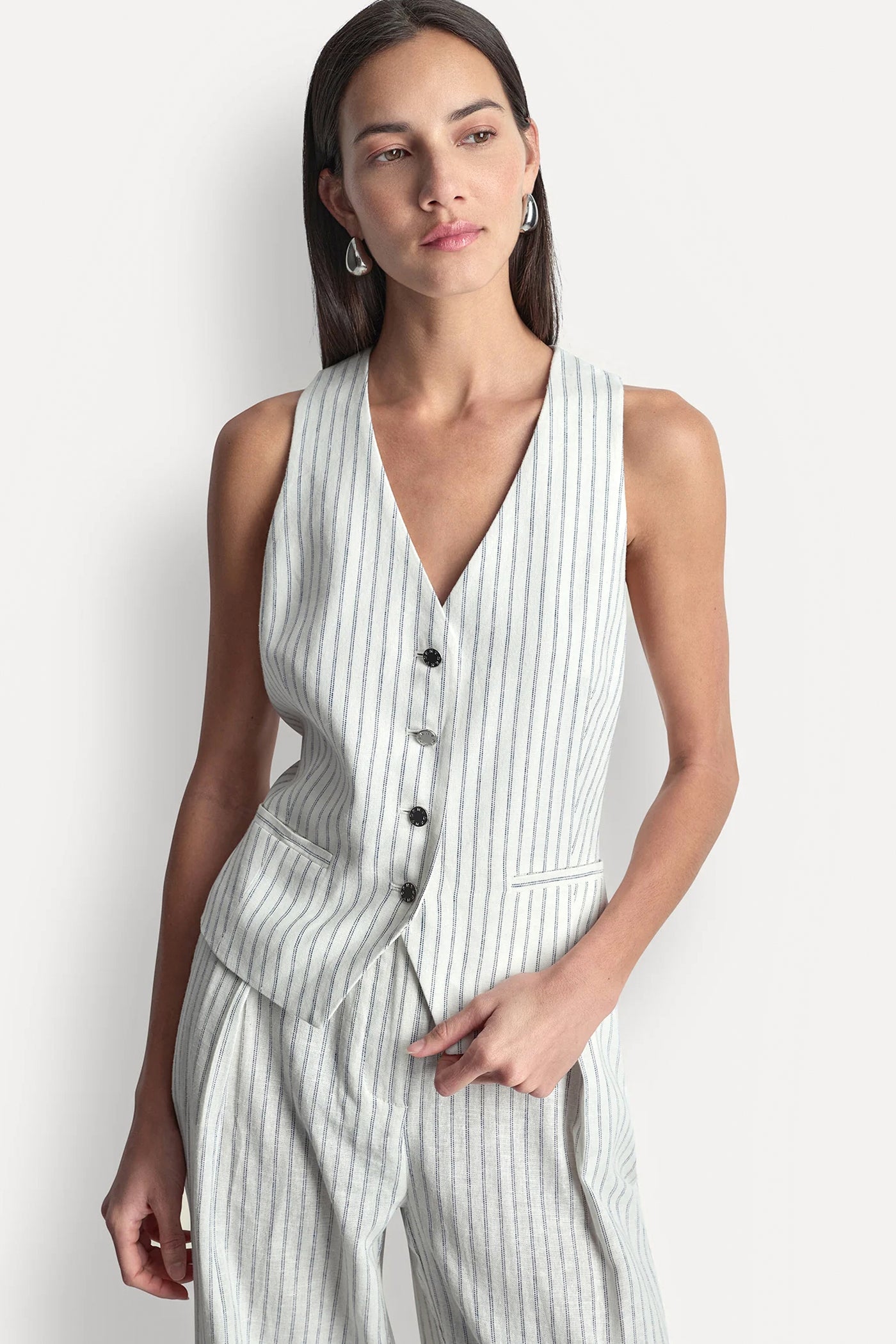 LINEN-BLEND STRIPED VEST - Ivory/Admiral - 1
