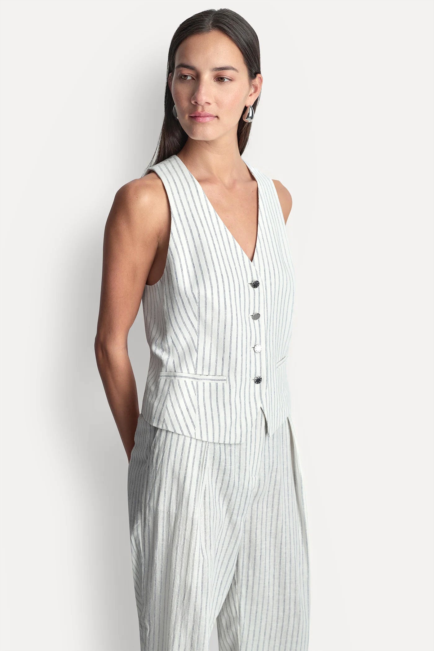 LINEN-BLEND STRIPED VEST - Ivory/Admiral - 4
