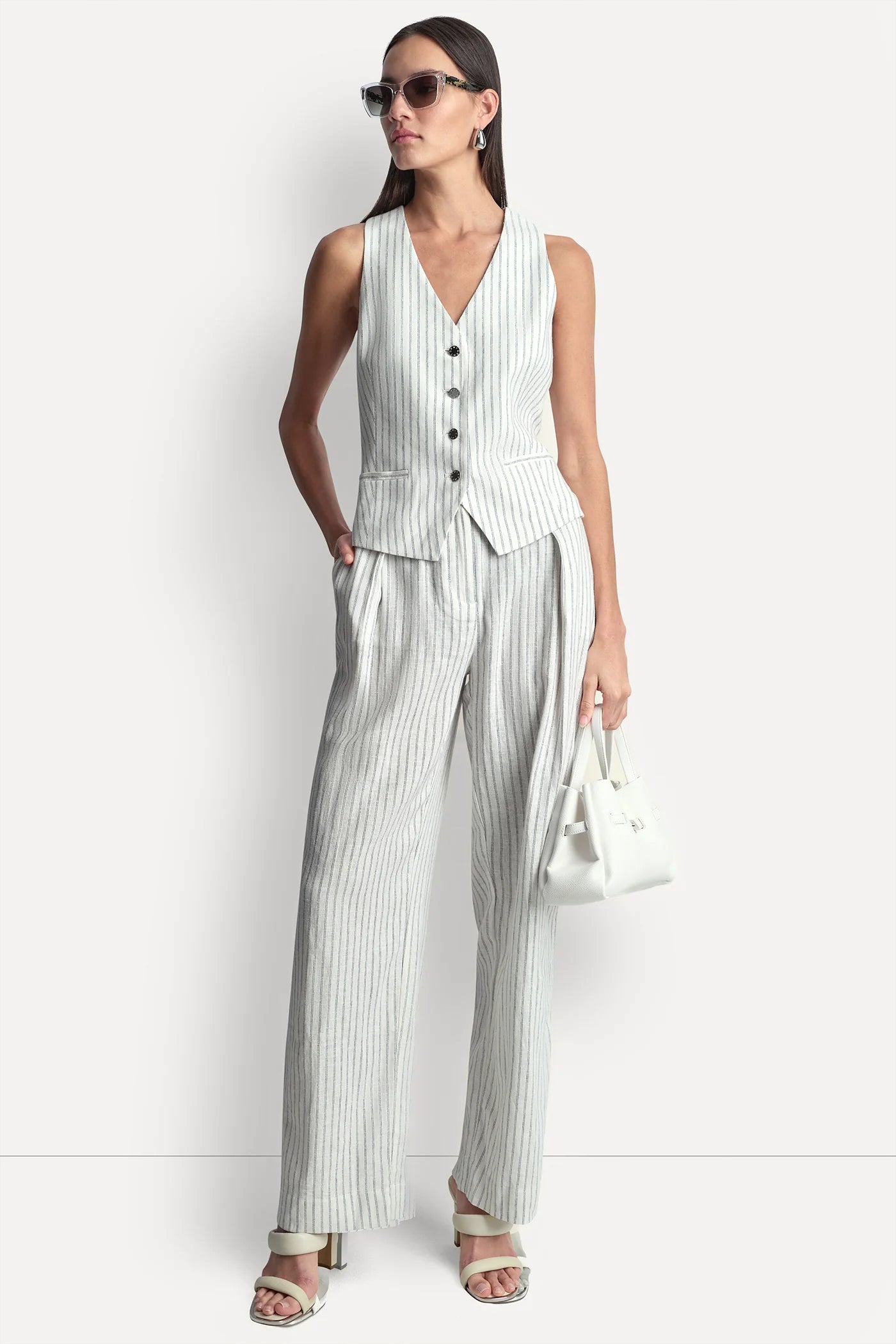 LINEN-BLEND STRIPED VEST - Ivory/Admiral - 5