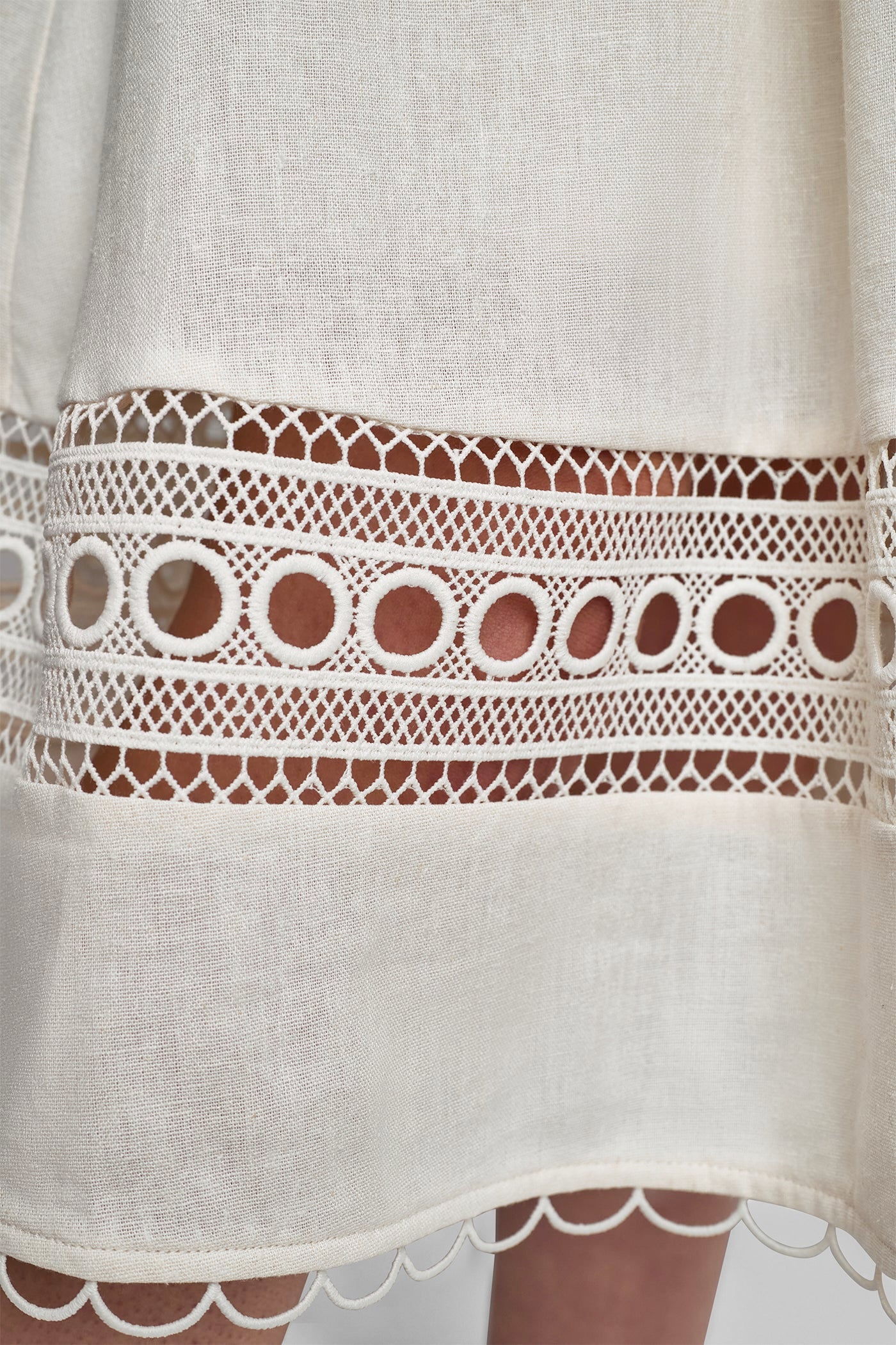 LINEN-BLEND LACE-TRIMMED MIDI DRESS - Coconut - 8