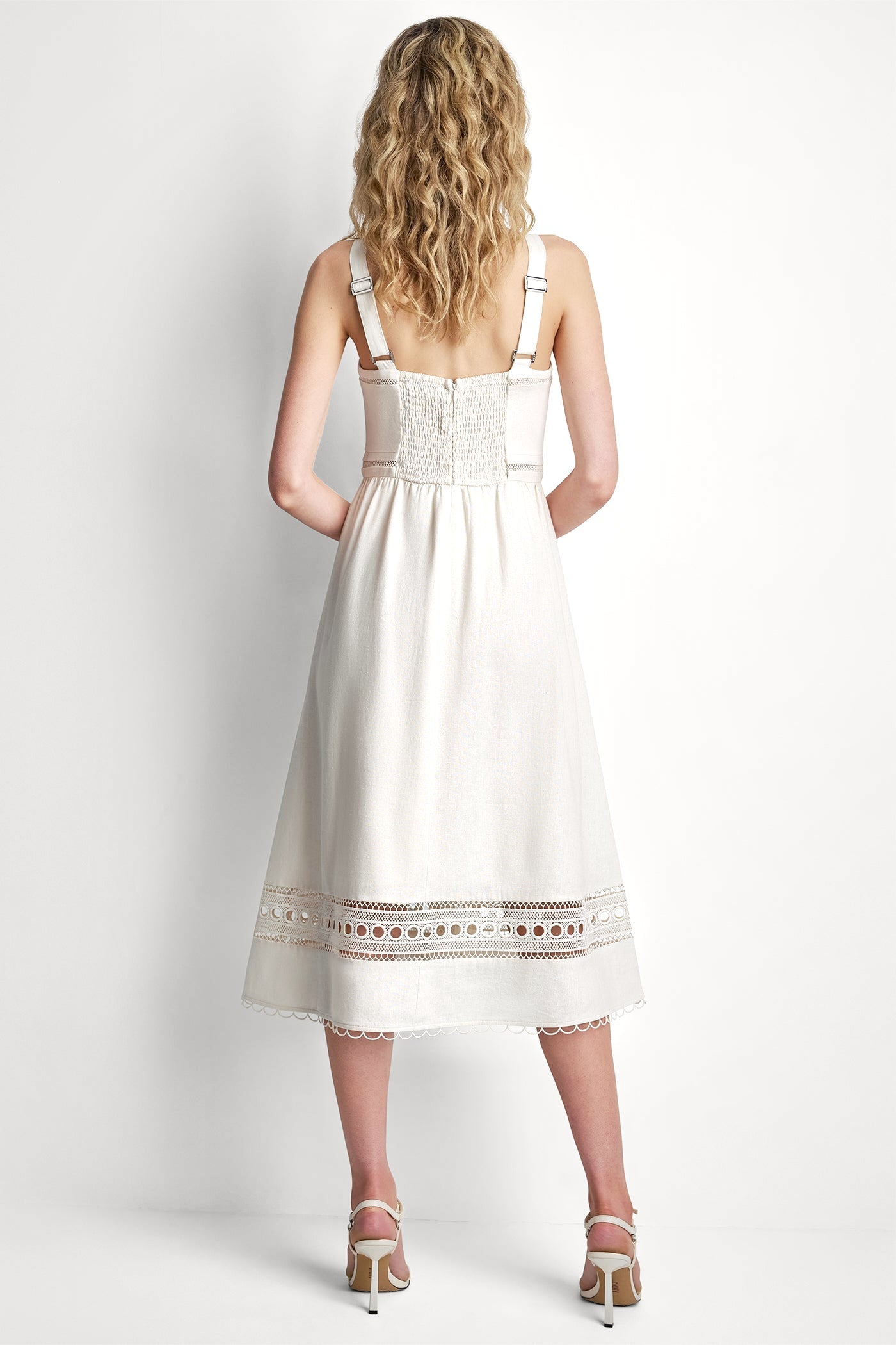 LINEN-BLEND LACE-TRIMMED MIDI DRESS - Coconut - 3