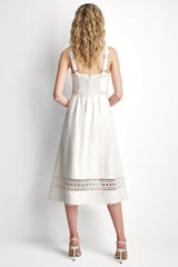 LINEN-BLEND LACE-TRIMMED MIDI DRESS - Coconut - 3