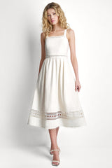 LINEN-BLEND LACE-TRIMMED MIDI DRESS - Coconut - 2