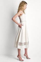 LINEN-BLEND LACE-TRIMMED MIDI DRESS - Coconut - 4