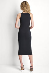 STRETCH COTTON LOGO STRAP MIDI DRESS - Black - 3