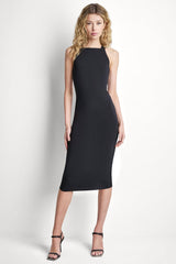 STRETCH COTTON LOGO STRAP MIDI DRESS - Black - 1