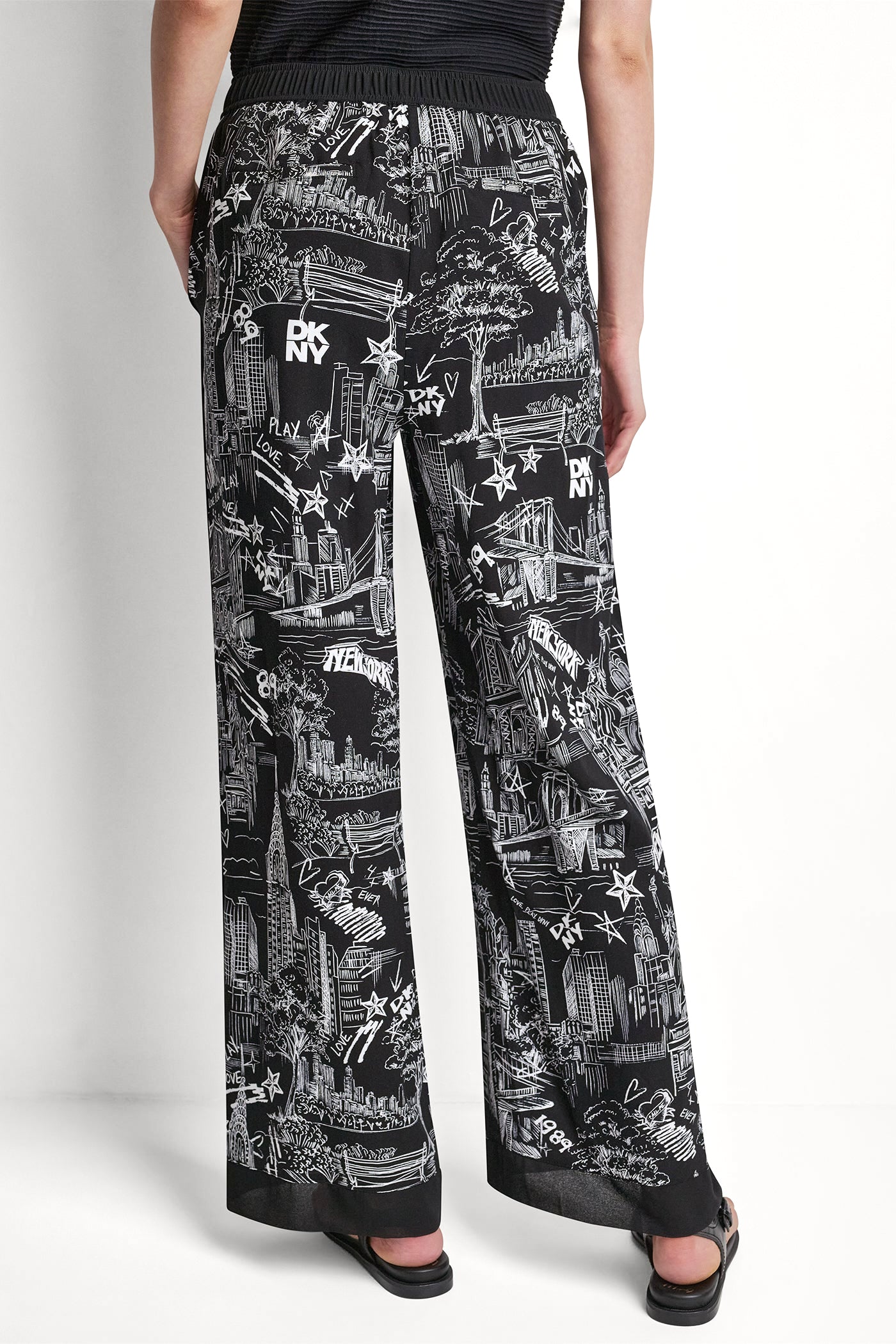 PRINTED DRAWSTRING WIDE LEG PANT - NY Toile Black - 3
