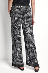 PRINTED DRAWSTRING WIDE LEG PANT - NY Toile Black - 3